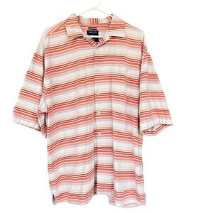Trust Shirt Mens 2XL Orange White Stripe Linen Rayon Short Sleeve Button Down